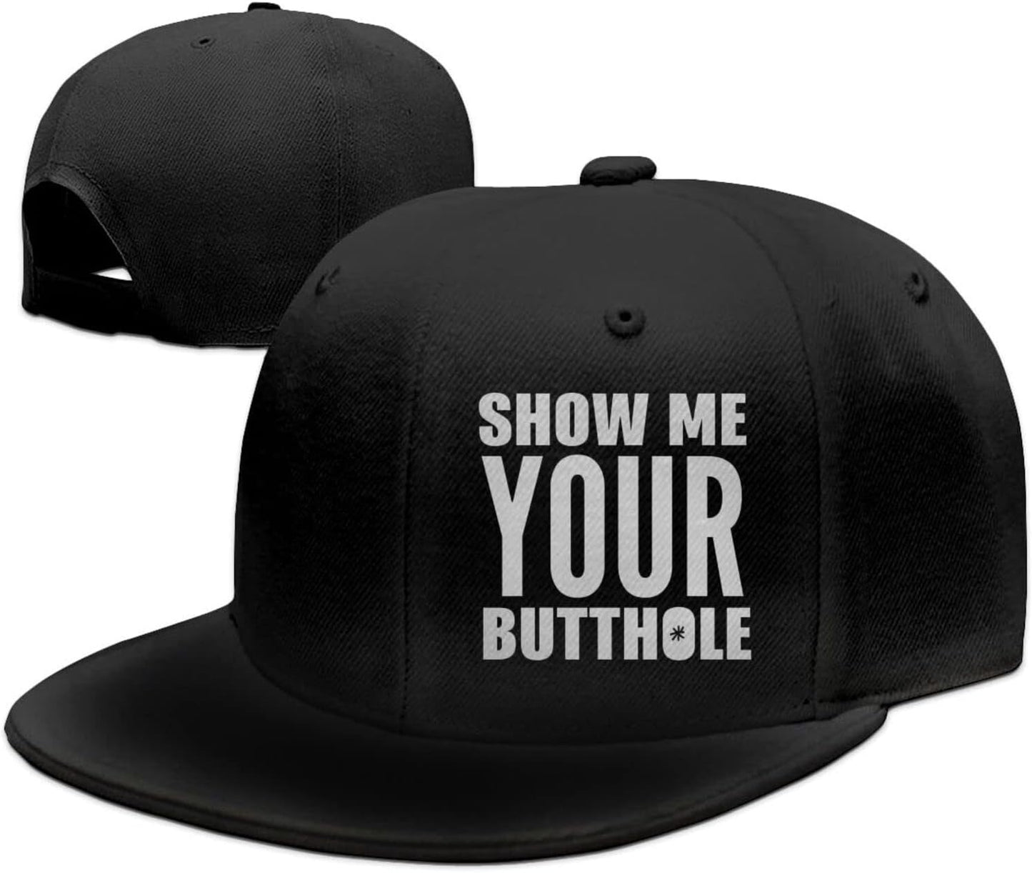 Voglawear Show Me Your Butthole Baseball Caps Unisex Flat Brim Baseball Cap Hat Black