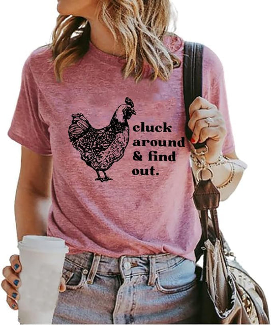 Chicken T-Shirt for Women Funny Chicken Pattern Country Shirt Chicken Lover Farmer Work Casual Farm Top