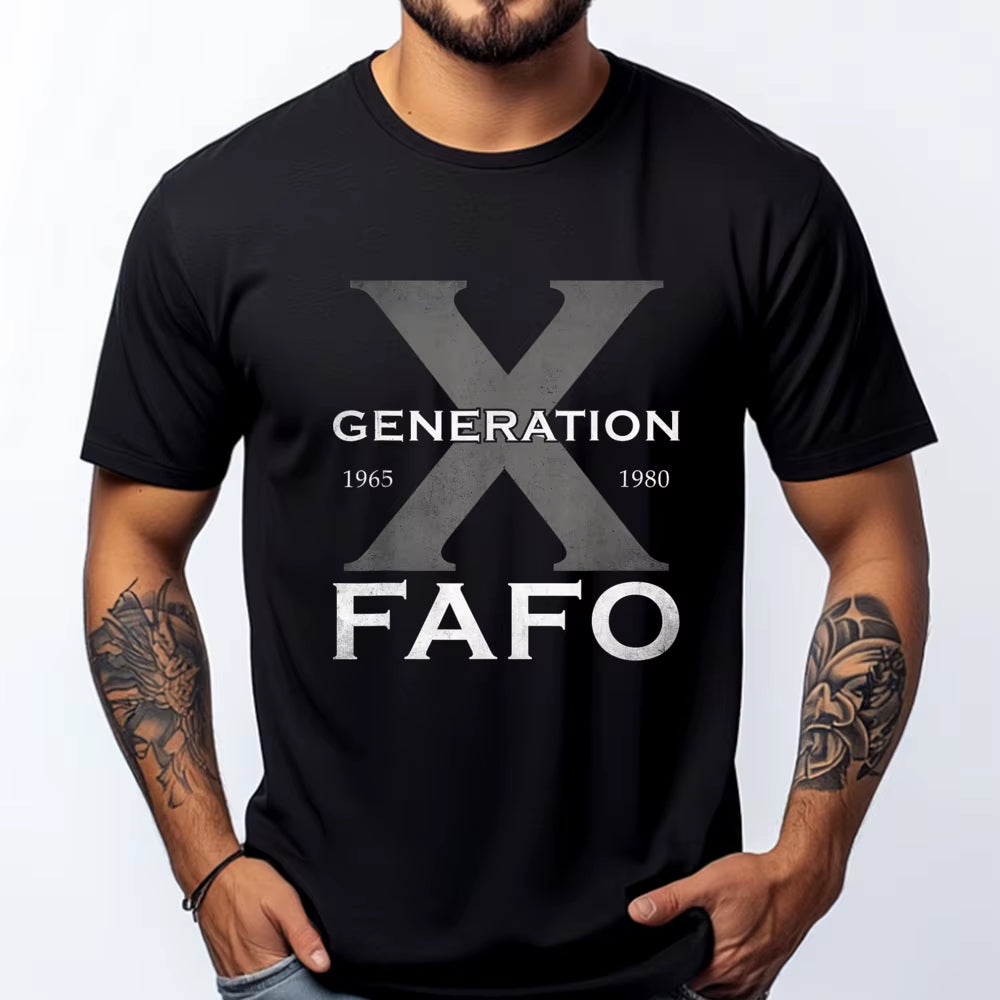 Generation X Funny FAFO 60S 70S Gen Xers Sarcastic Gen X Blue and White Graphic T Shirts High Quality Men'S T-Shirt